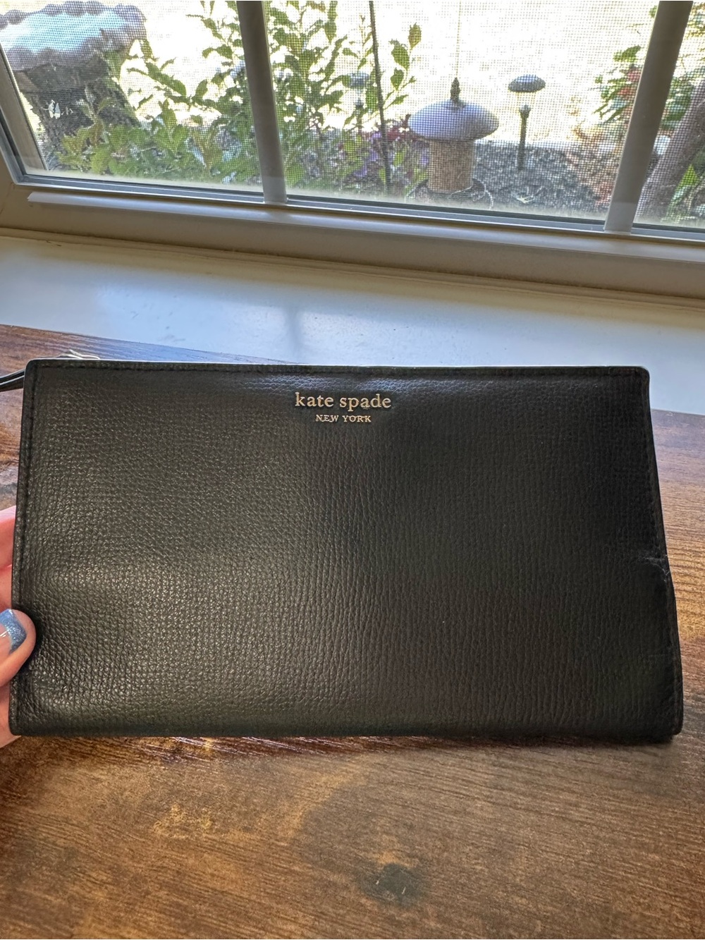 Kate Spade New York Black Pebble Leather Slim Wallet / Wristlet Pouch